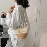 Sac à bandoulière en paille avec fil de coton pour téléphone portable, étui à clés, ajouré, découpe, fil de coton, décontracté, mignon, pour femmes